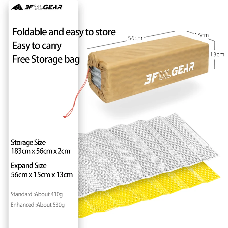 Сверхлегкий туристический коврик 3F UL GEAR 183x56 см складной водонепроницаемый