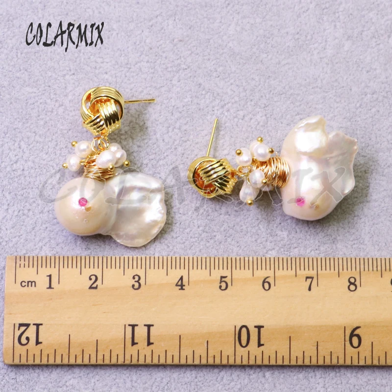 

3 Pairs Big Baroque pearl earrings natural jewelry fashion jewels for women accessories gift pearl jewelry earrings 6232