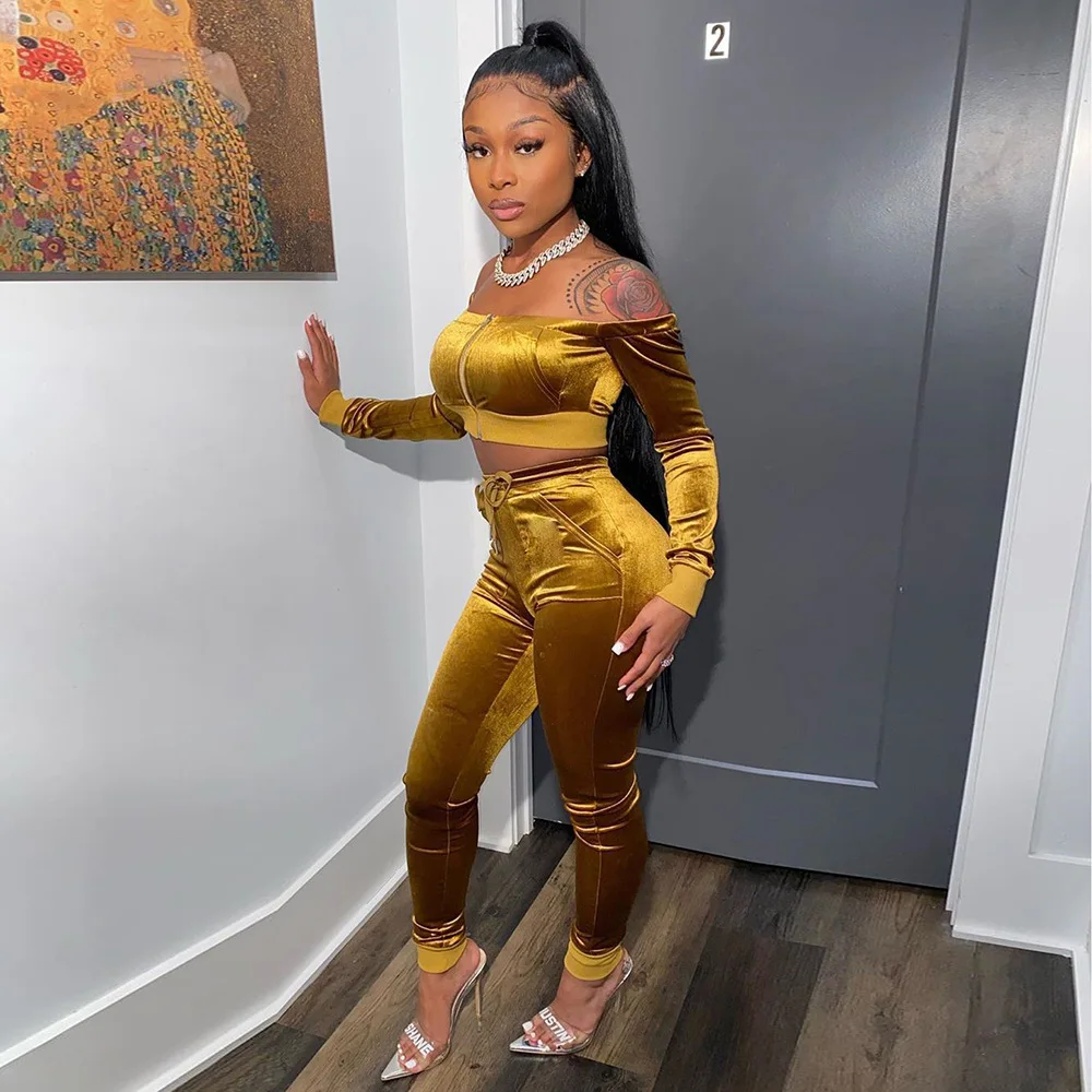 Женский бархатный клубный комплект ANJAMANOR из двух предметов укороченный топ с