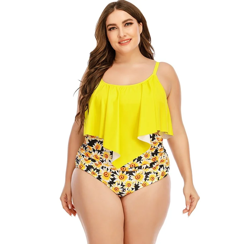 

2021 Push Up Swimwear Women High Waist Bikini Sets Plus Size 2020 Ruffle Tankini Swimsuit Halter Two Piece Bikini Set Swim Wear