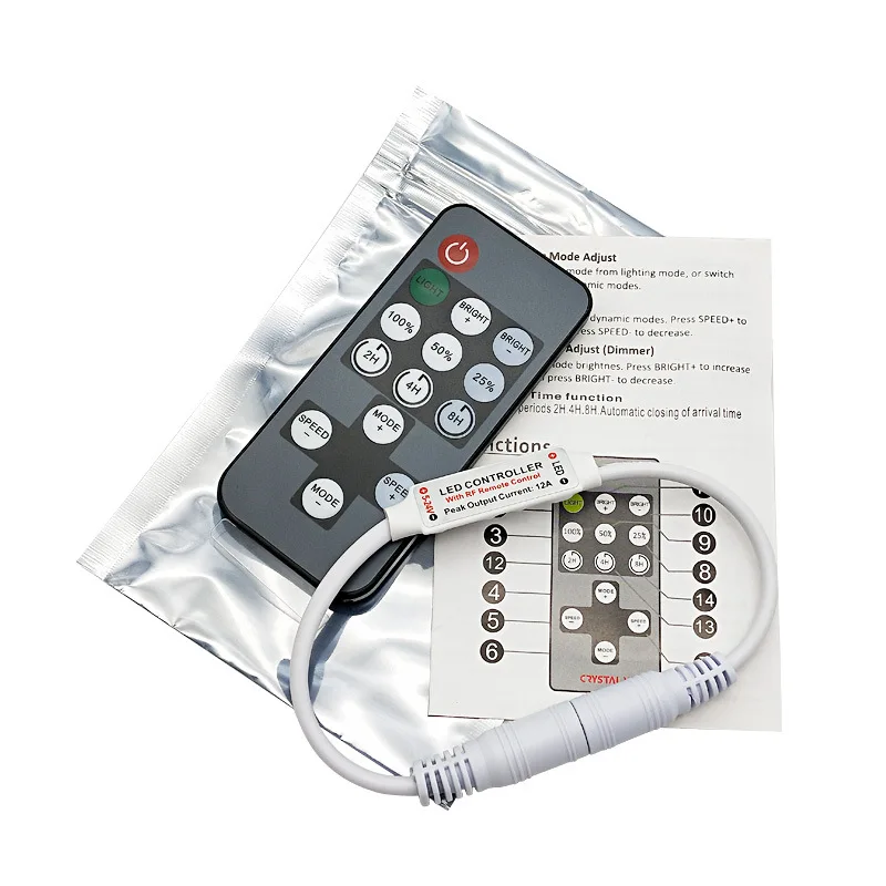 

5-24V 14Keys RF LED Strip Controller Mini Dimmer RF Remote For 5050 2835 Single Color Led Strip light