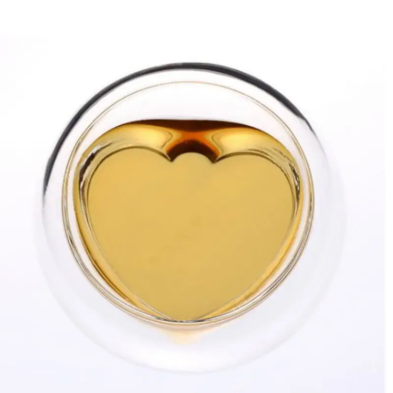 Пара термостойких чайных чашек в форме сердца с двойным боросиликатным