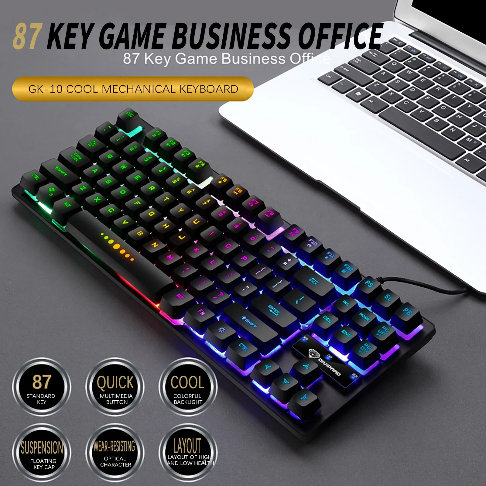 

Gaming Keyboard Wired 87-Key Colorful RGB Backlit USB Mechanical Keyboards Gamer Ergonomic Design For PC Laptop Computer