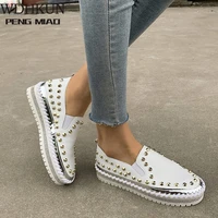 women flats shoes casual studded flats luxury brand rivet loafers unisex shoes slip on big size 41 42 43 spikes studded