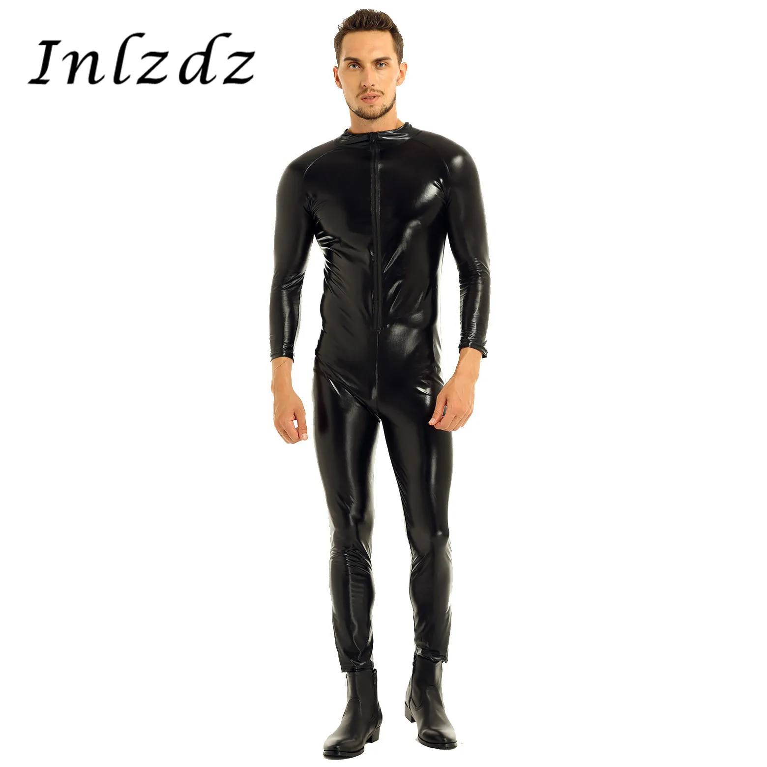 Мужской танцевальный облегающий костюм полный боди Wetlook передний Облегающий