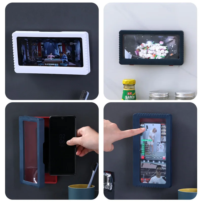 liner phone holder waterproof case box wall mounted full coverage phone shelf self adhesive shower accessories free global shipping