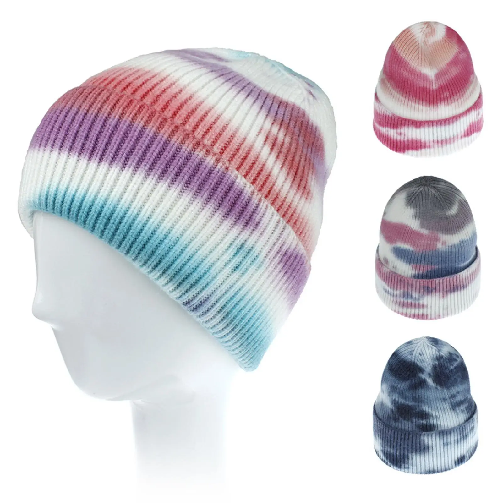 

Unisex Winter Autumn Warm Keeping Tie-dye Ribbed Dome Knitted Hat Sports Cap