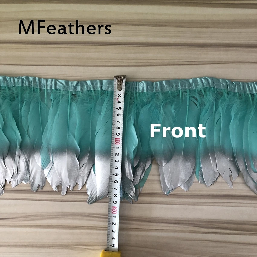 MFeathers 2Y серебро спрей перо планки 15-20 см Ширина темно-зеленое окрашенное гусиное