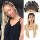 Длинные плетеные волосы RONGDUOYI, парики косички в коробке для женщин, высокотемпературные синтетические кружевные передние парики с Омбре, светлый парик, парики на сетке