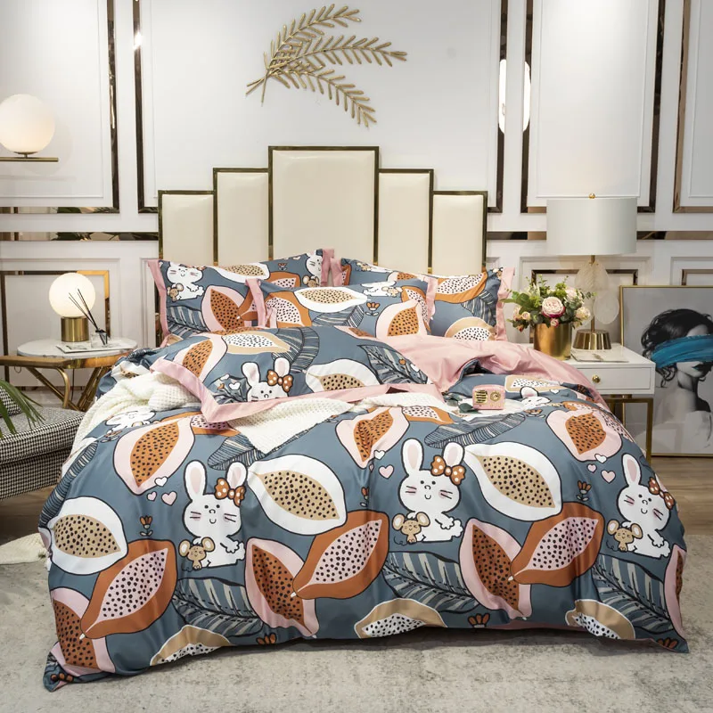 

European style Imitated Silk bedding set summer cool bed set leaf flower duvet cover flat sheet pillowcase 3/4pcs fashion linens