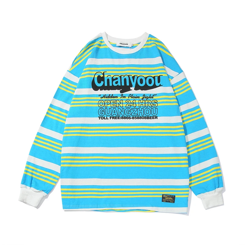 Мужские футболки с длинным рукавом в винтажном стиле полоску надписями хип хоп