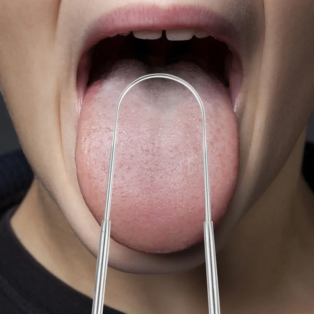 

2pcs Stainless Steel U Shape Tongue Cleaner Tongue Scraping Device with Iron Box