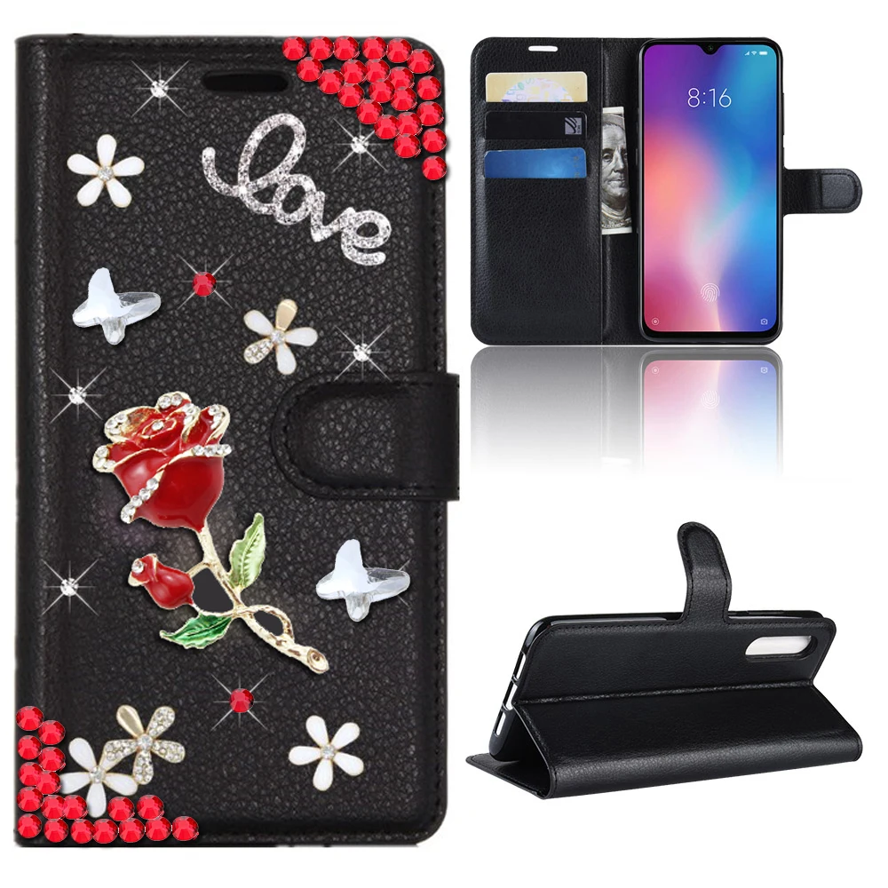 

Rose Honor 9A Girl's Bling Diamond Glitter Wallet Case for HUAWEI Y7P Nova 6 5G 7i P30 Pro P40 Lite E Leather Rhinestones Cover