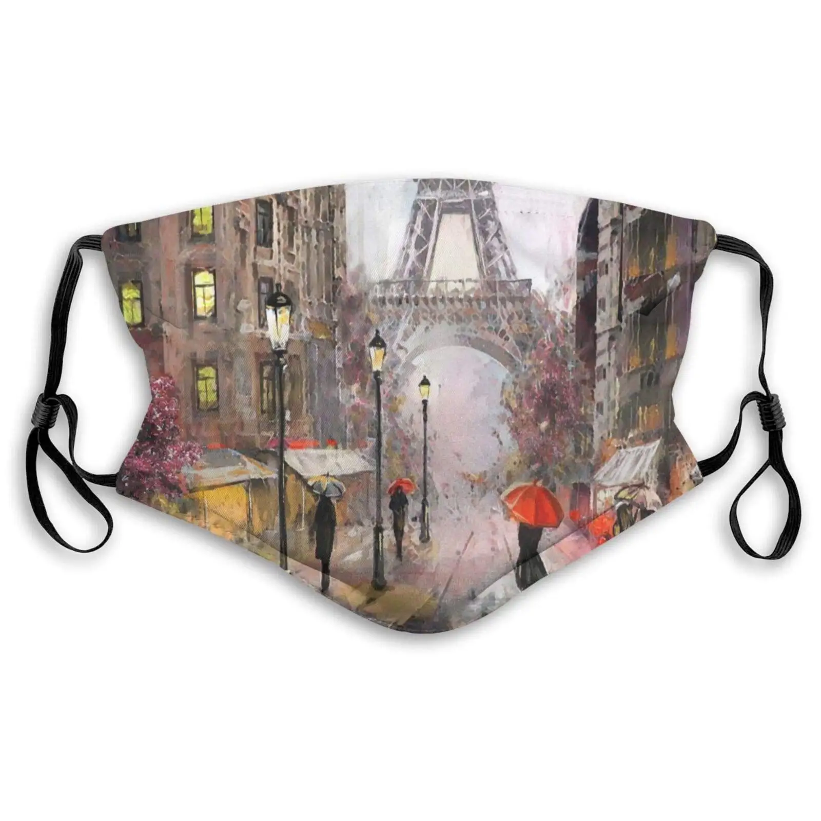

Paris Artwork Eiffel Tower People Under A Red Umbrella Dust Reusable Washable Face Mouth with Activated Carbon Filter Men and