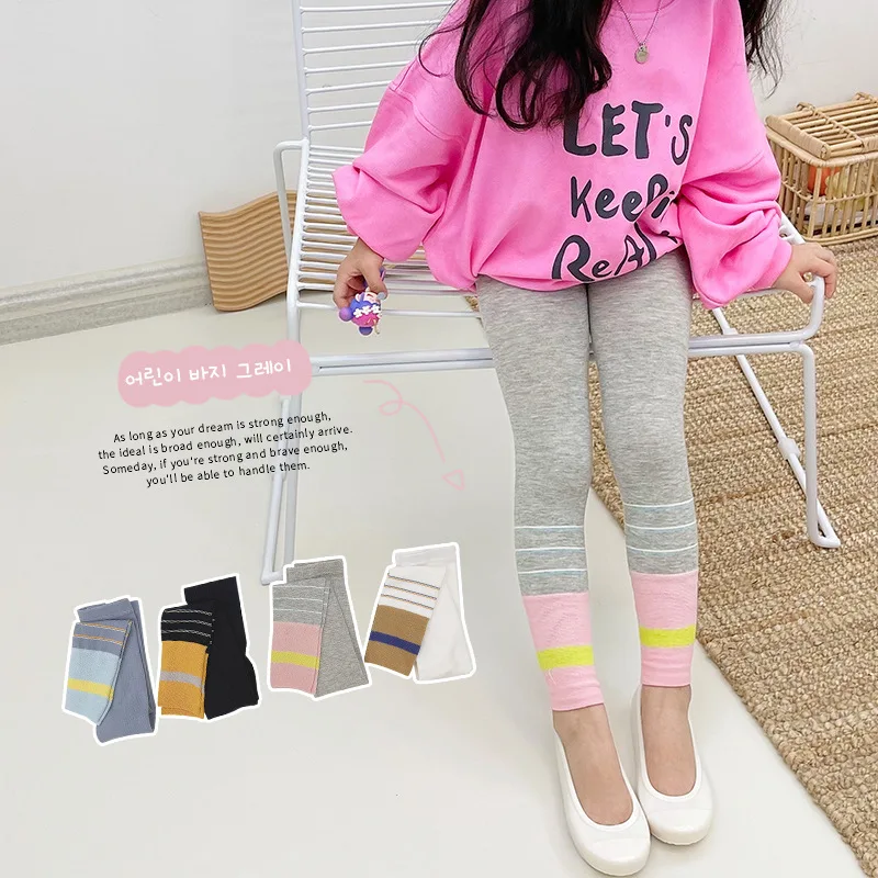 

Girls Pants Baby Stripe Leggings 2021 Autumn Autumn Korean Style Tights For Kid 1-9 Years Children Clothes Nine-point Pant