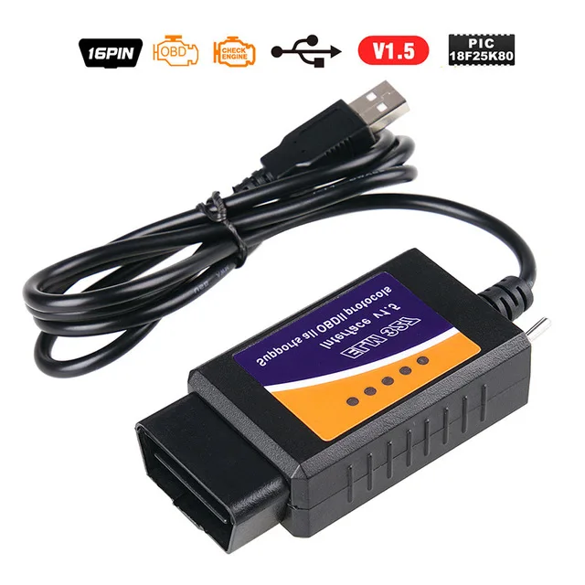 v1.5 USB ELM327 Bluetooth USB V1.5 V2.1 OBD2 OBD 2 автомобиля диагностические инструменты сканер CH340+ 25K80 чип HS CAN/MS для Ford для сканирования - Цвет: v1.5 USB