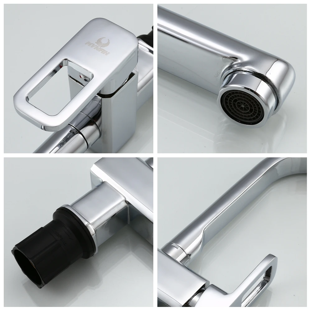 mynah square kitchen sink faucet chromed white 360 degree cold and hot water mixer taps free global shipping