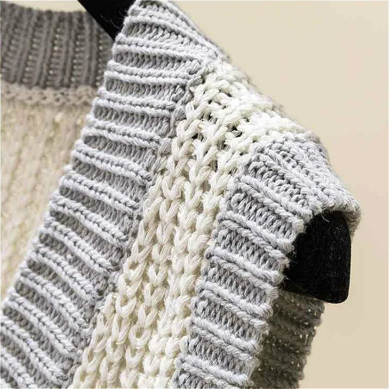 

Sweater Vest Women V-neck Loose All-match Elegant Patchwork Female Sleeveless Sweaters Korean Style Simple Casual Knitted Chic
