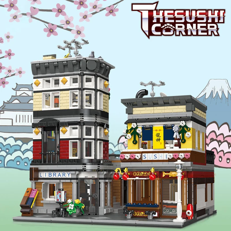 Technical Moc Architecture Commercial Model Building Blocks Ideas Expert Sushi Corner Bricks Assembly Diy Set Toys for Children | Игрушки и