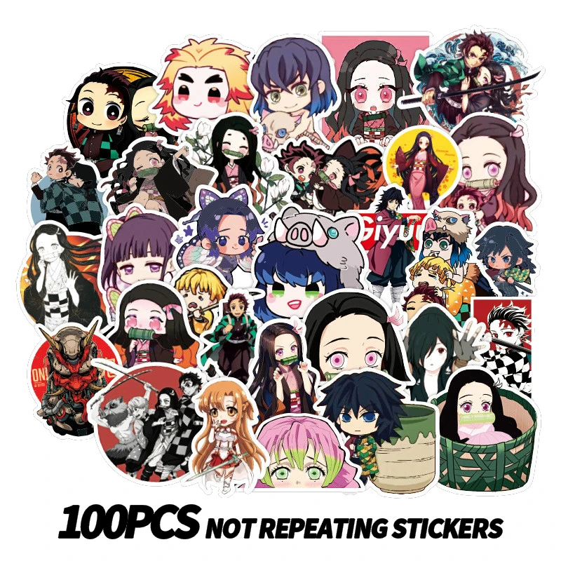 

100pcs New Demon Slayer Anime Waterproof Stickers Inosuke Tanjirou Suitcase Guitar Skateboard Graffiti Cartoon Sticker for Kids