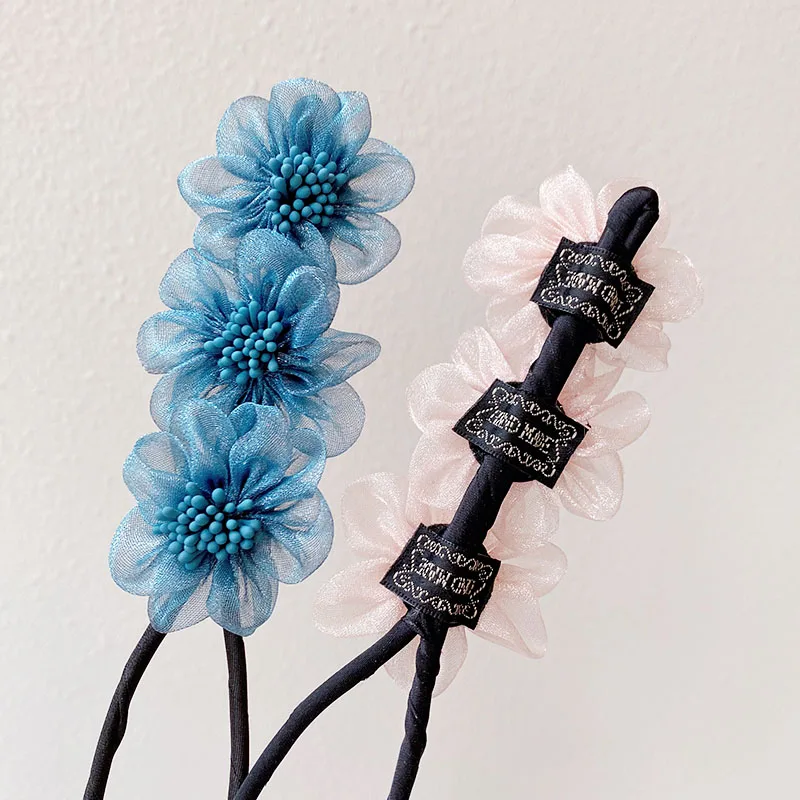 Повязка на голову женская шифоновая с шифоновыми цветами |