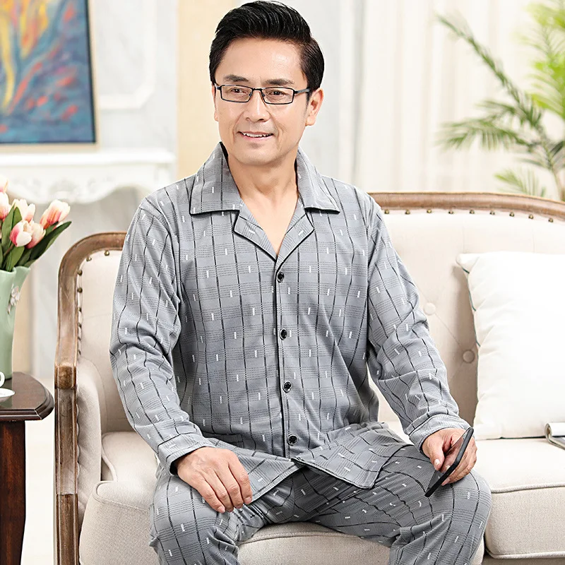 Пижама LYun на весну и осень Мужской Хлопковый костюм с длинными рукавами для