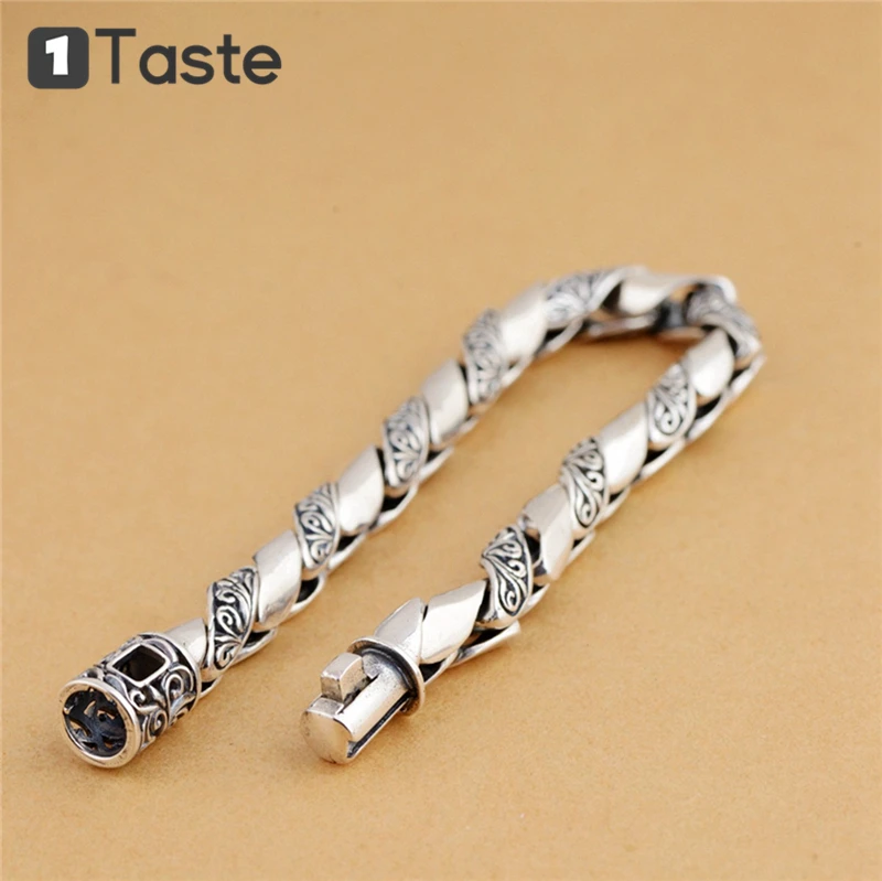 

ONE TASTE 925 Sterling Thai Silver Men's Bracelet Simple Geometric Handcraft Bracelets Fine Jewelry Hip-hop Punk Trendy Gift