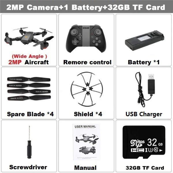 VISUO XS809HW Дрон 2MP широкоугольный wifi FPV камера Дроны с камерой 0.3MP селфи складной RC Квадрокоптер мини Дрон CS SG107 - Цвет: 2MP 1B 32GB