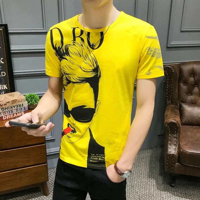 

Summer New Pattern Personality Printing T Shirt Camiseta Hombre Club Party Cloth Homme Hombre Manga Corta Korean Top Short Tee