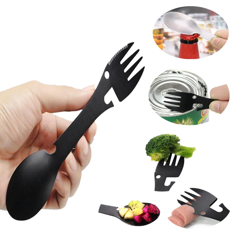

Flatware Picnic camp tableware spoon can opener fork bottle stainless steel multi tool Portable utensil cutlery