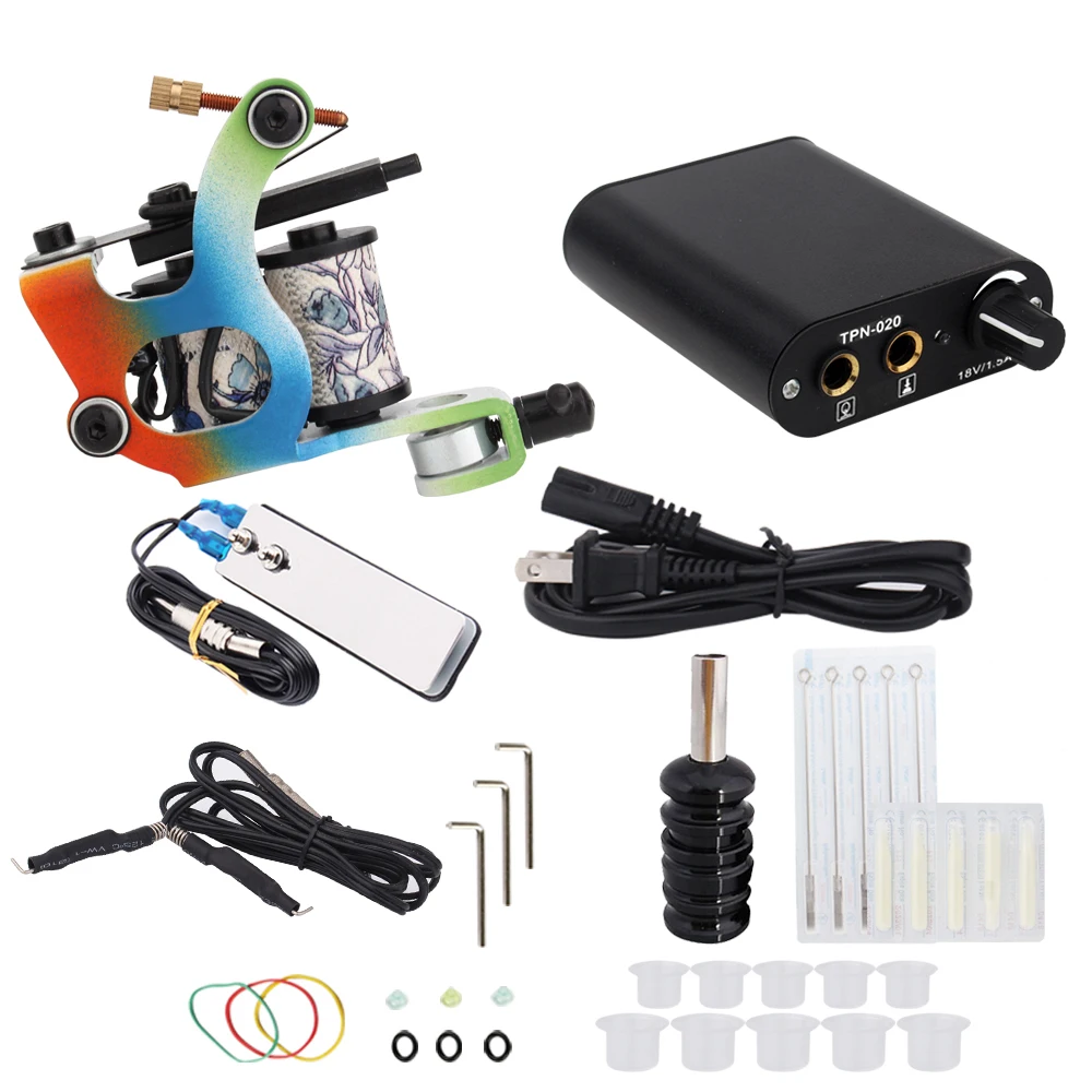 

Beginner Tattoo Machine Kit Set 1 Coils Guns Black Pigment Sets Power Tattoo Grips Kits Permanent Makeup Tattoo Tools