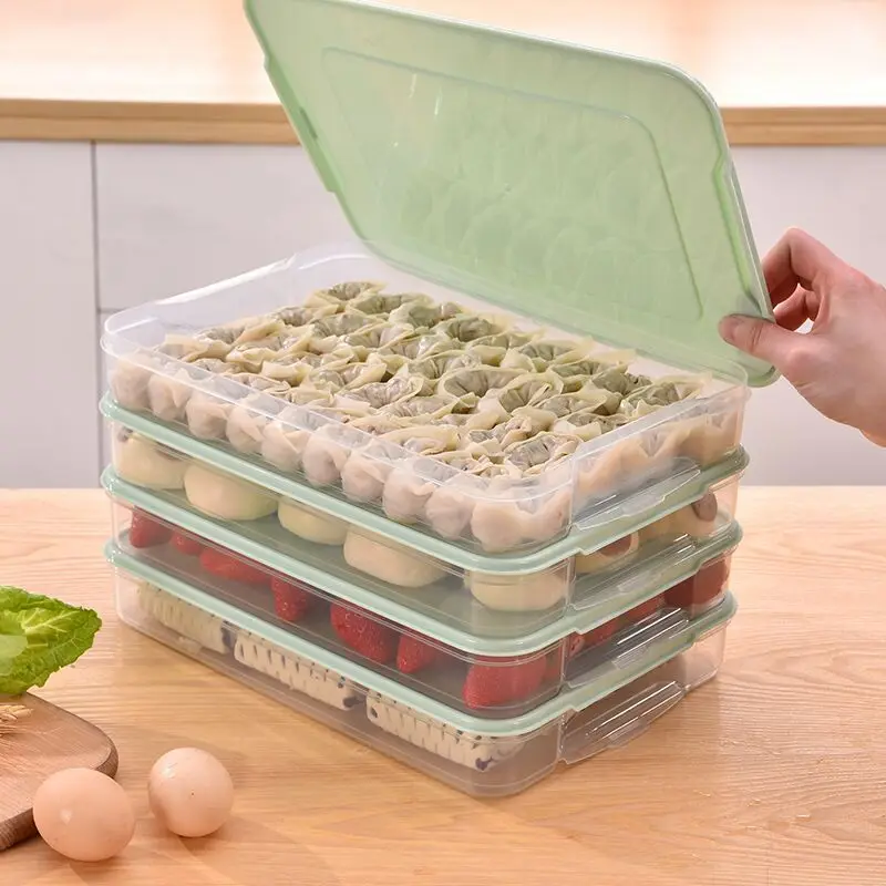 

New Refrigerator Food Storage Box 4-Layer Stackable Kitchen Organizer Fresh Box with Cover Dumplings Vegetable Holder Microwave