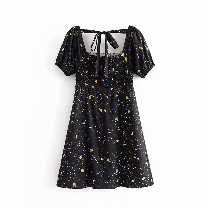 

Женское платье с квадратным вырезом, платье с принтом на поясе и пышными рукавами в Корейском стиле, лето 2021