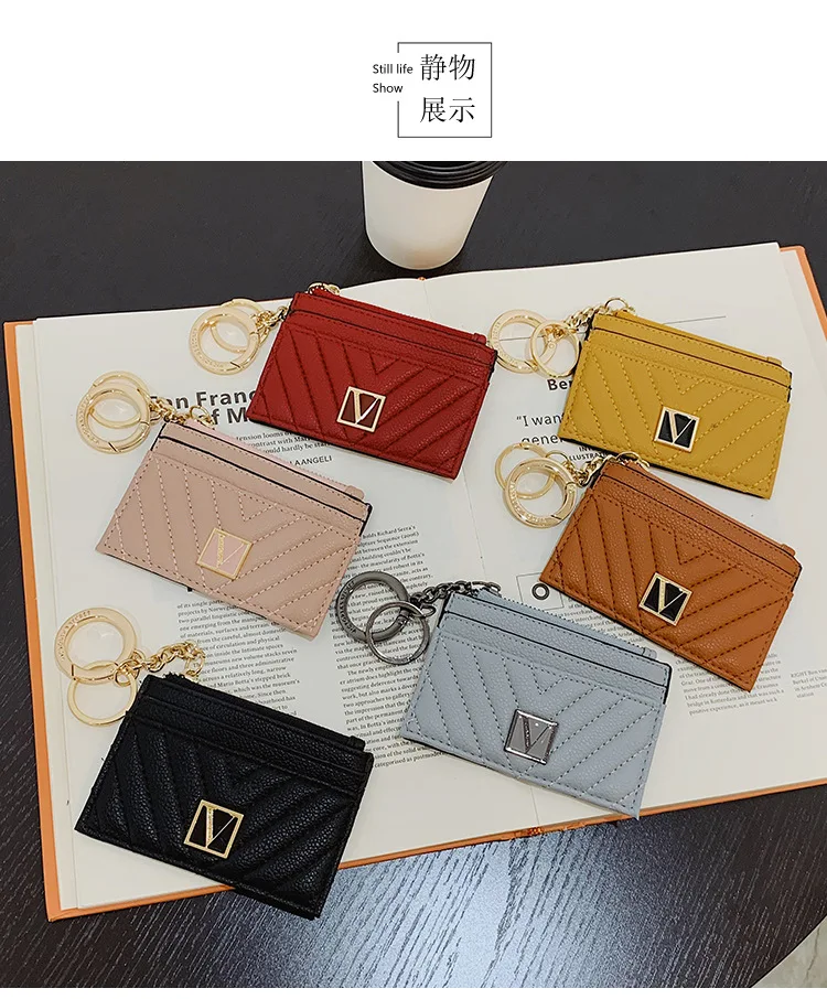 Новинка черный V-образный Золотой стеганый чехол для карт брелок кошелек монет |