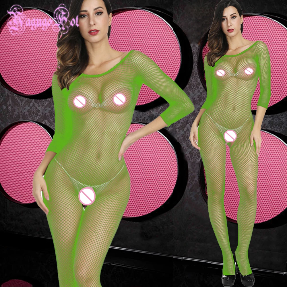 Женское нижнее белье в сетку боди с длинными рукавами комбинезон трико открытая