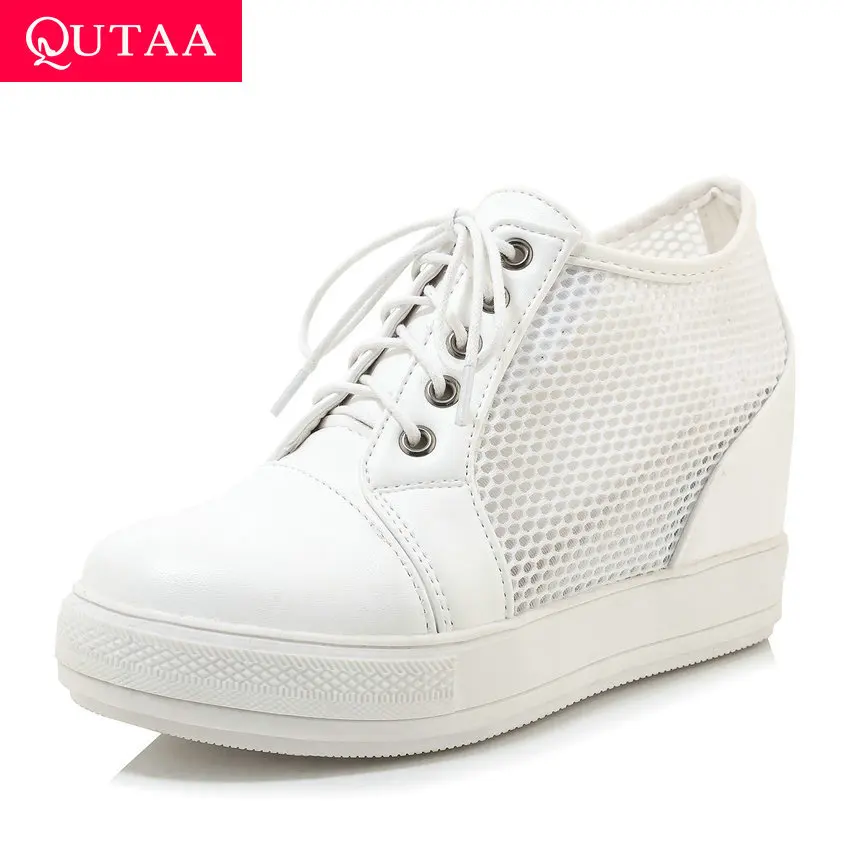 Женские туфли лодочки QUTAA на танкетке с закругленным носком из искусственной