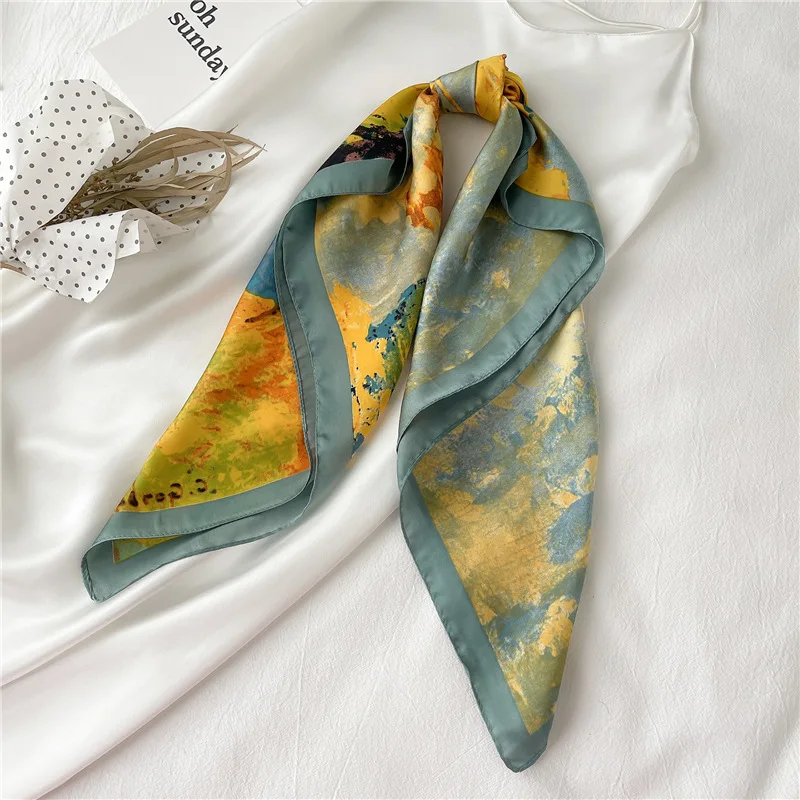 

Women Square Silk Scarf Shawl and Wraps Head Band Lady Hair Foulard Print Large Hijab Female Neckerchief Simple Accessories New