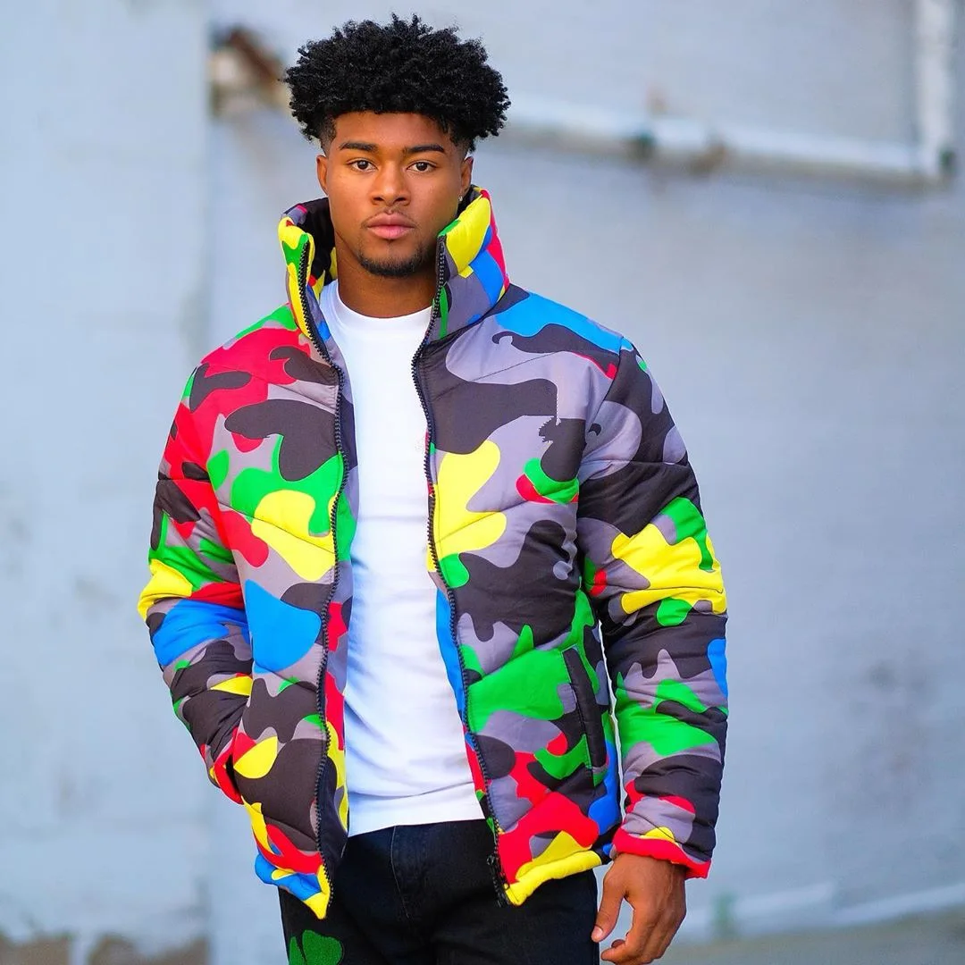 Spot 2021 European and American spring and autumn fashion casual color camouflage printing and dyeing down jacket