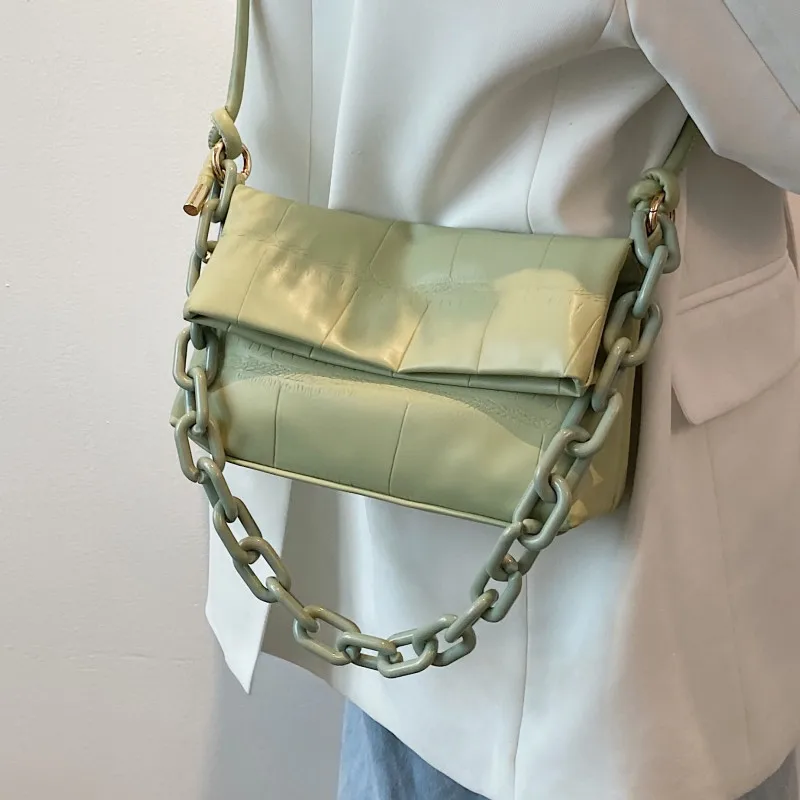 

Green Chain Shoulder Handbags Women's Luxury Soft Leather Totes Bag Stone Pattern Crossbody Bag Female Small Flap Messenger Bags