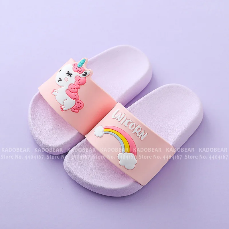 Шлепанцы детские для пляжа и воды Мультяшные радужные сандалии с единорогом