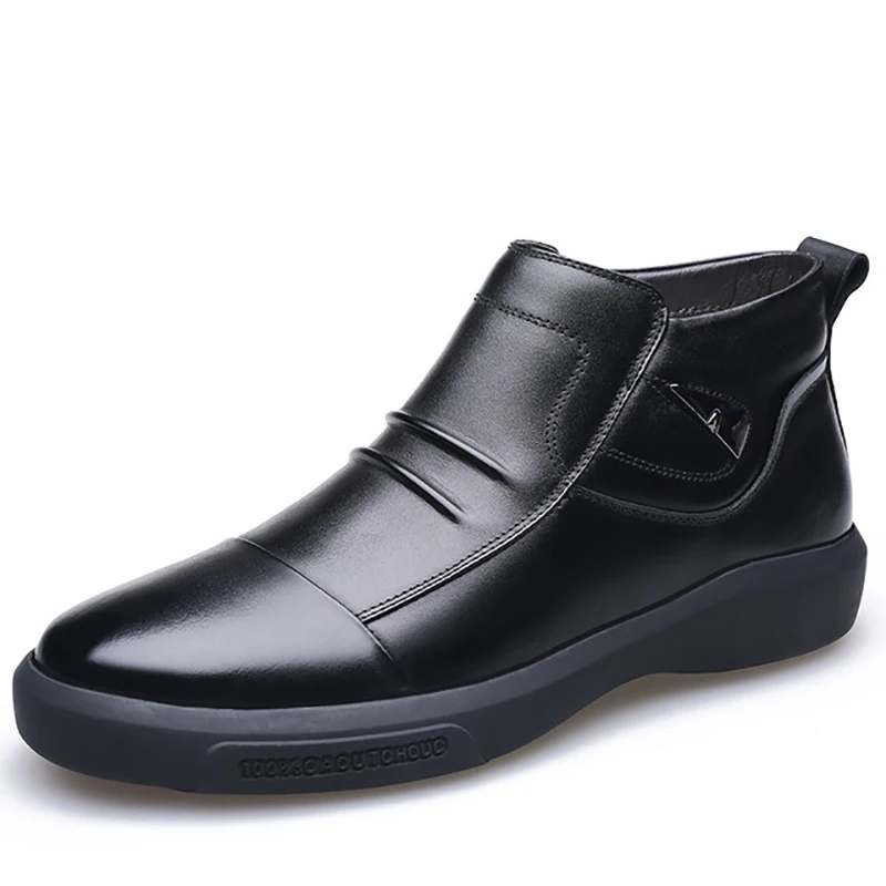 Black FONIRRA; модные мужские ботинки из натуральной коровьей кожи; британский стиль; повседневная обувь с высоким берцем на молнии сбоку; черные ботинки на низком каблуке; 365 - Цвет: Black