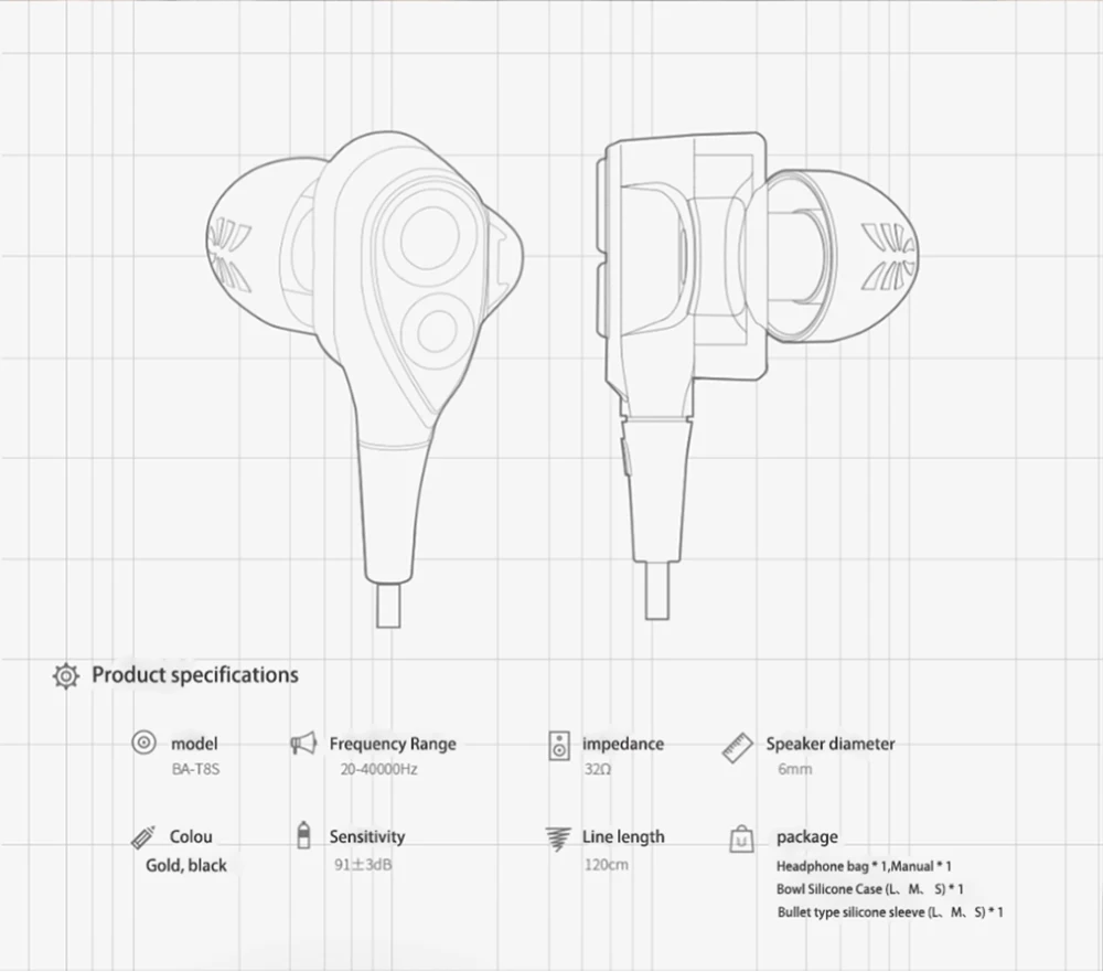 Наушники-вкладыши HiFi, UiiSii T8S тройные наушники для водителей шумоподавление и глубокий бас с микрофоном Регулятор громкости для смартфонов