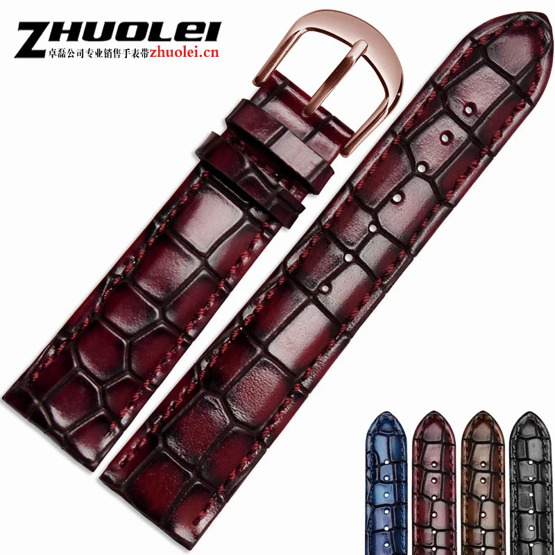 Fashion genuine leather men's watchband Clear personality crocodile texture strap bracelet Wrist watch band 18mm 20mm 22mm  blue