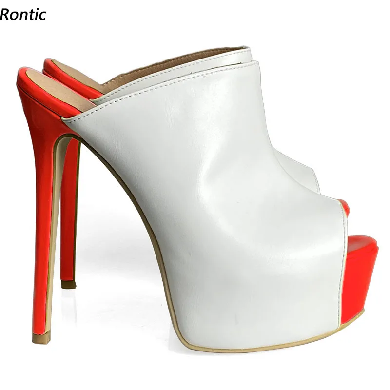 

Rontic Brand New Women Platform Mules Sandals Sexy Stiletto Heels Peep Toe Pretty White Dress Shoes Ladies US Size 5-20