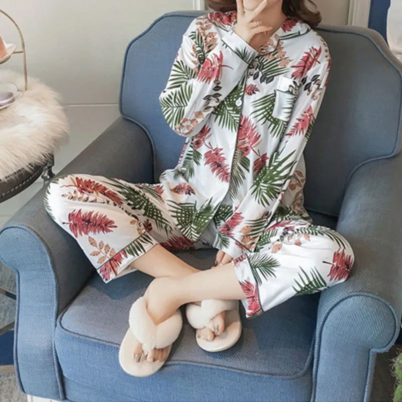 Женская Повседневная Домашняя одежда с цветочным принтом комплект одежды для