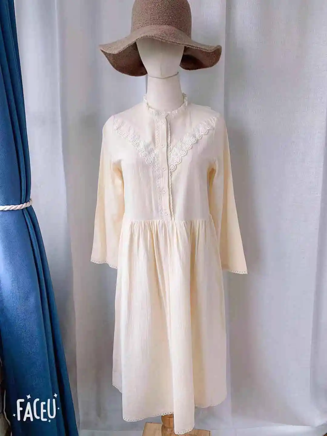 Платье женское хлопково-льняное с длинным рукавом повседневный наряд в стиле