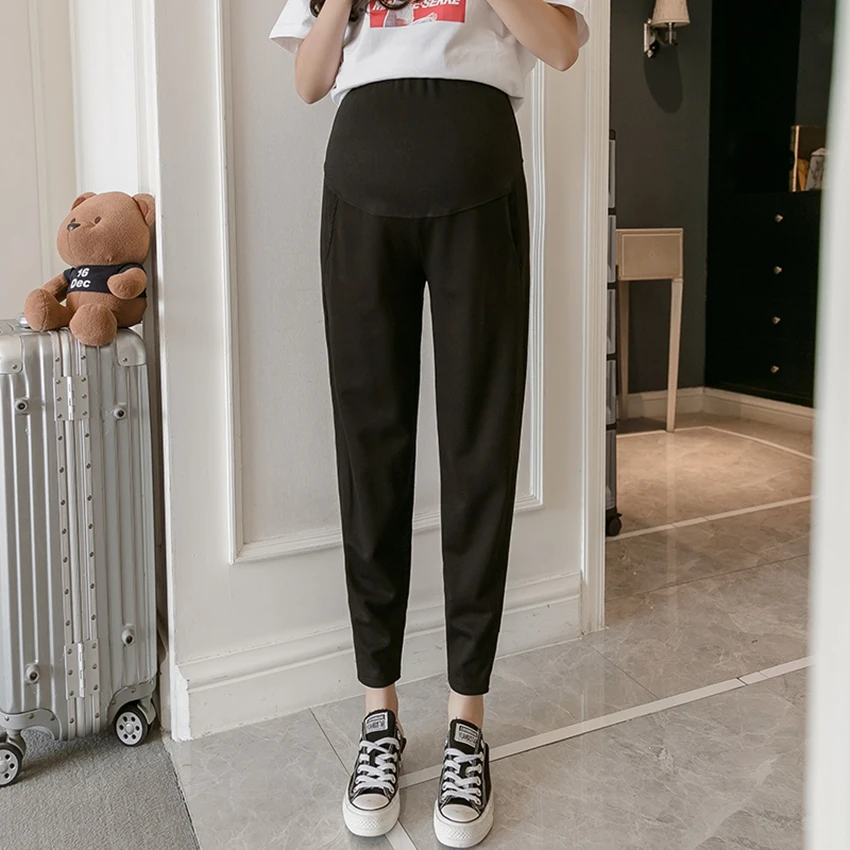 

Korean fashion pregnant women casual trousers new spring and summer pregnant women stomach lift pants nine points