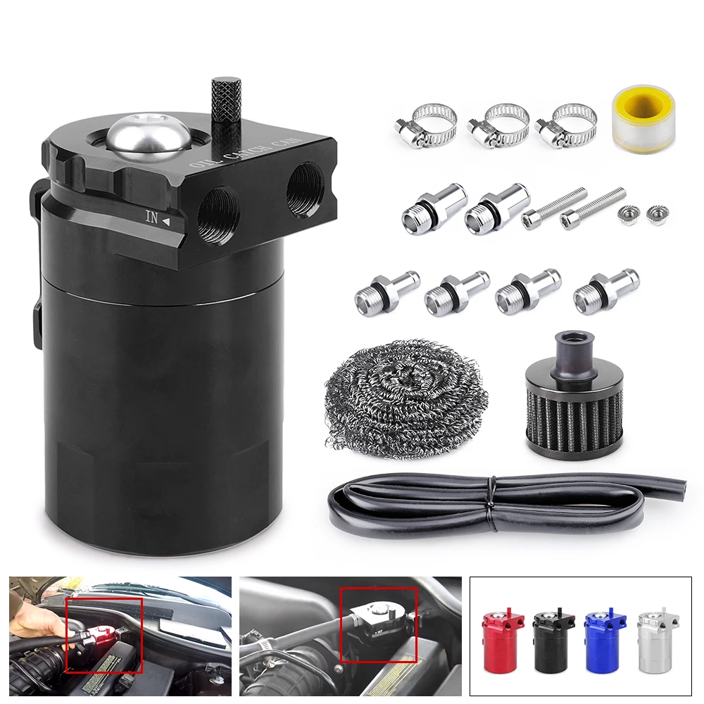 

Oil Reservoir Fuel Tank 300ML Car Universal Baffled Aluminum Oil Catch Can Kit With Air Filter