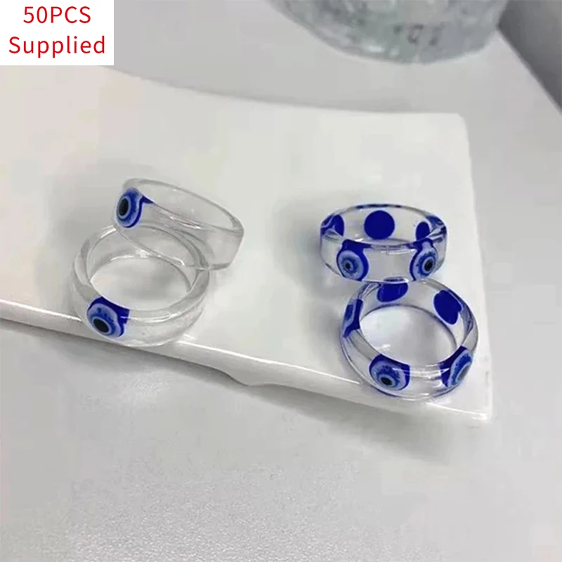 

50pcs Goth Evil Eye Transparent Acrylic Rings for Women Egirl Vintage Punk Bohemia Vintage Jewelry 90s Aesthetic Gifts 2021 New