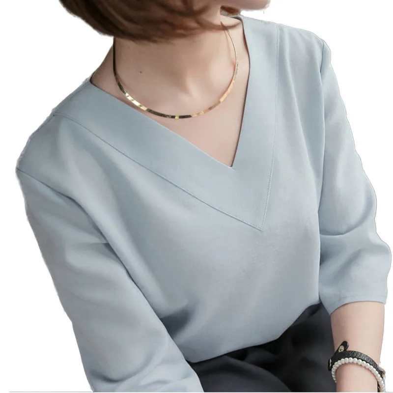 

Office Work Wear Women Summer Style Chiffon Blouses Shirts Lady Girls Half Sleeve V-Neck Blusas